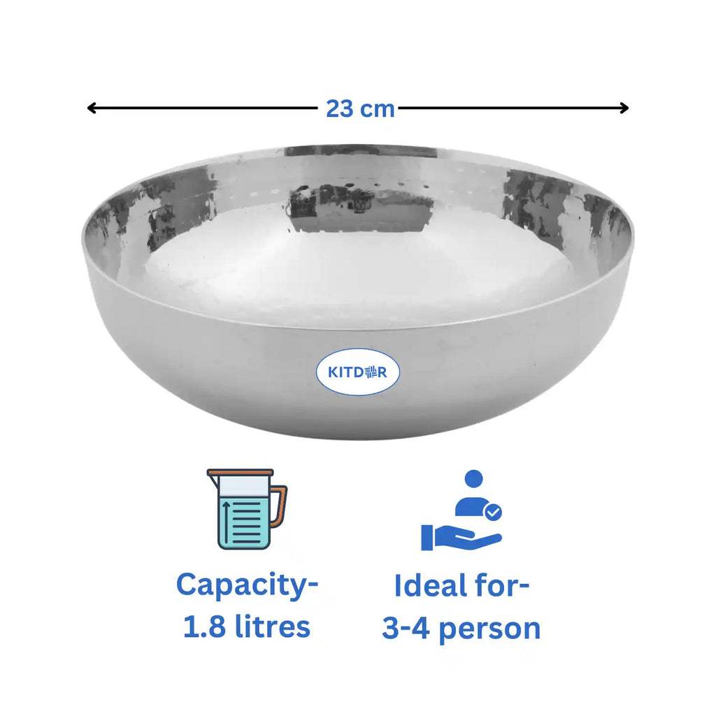 Heavy Bottom Stainless Steel Kadai (Hammered Tasla) without Handle