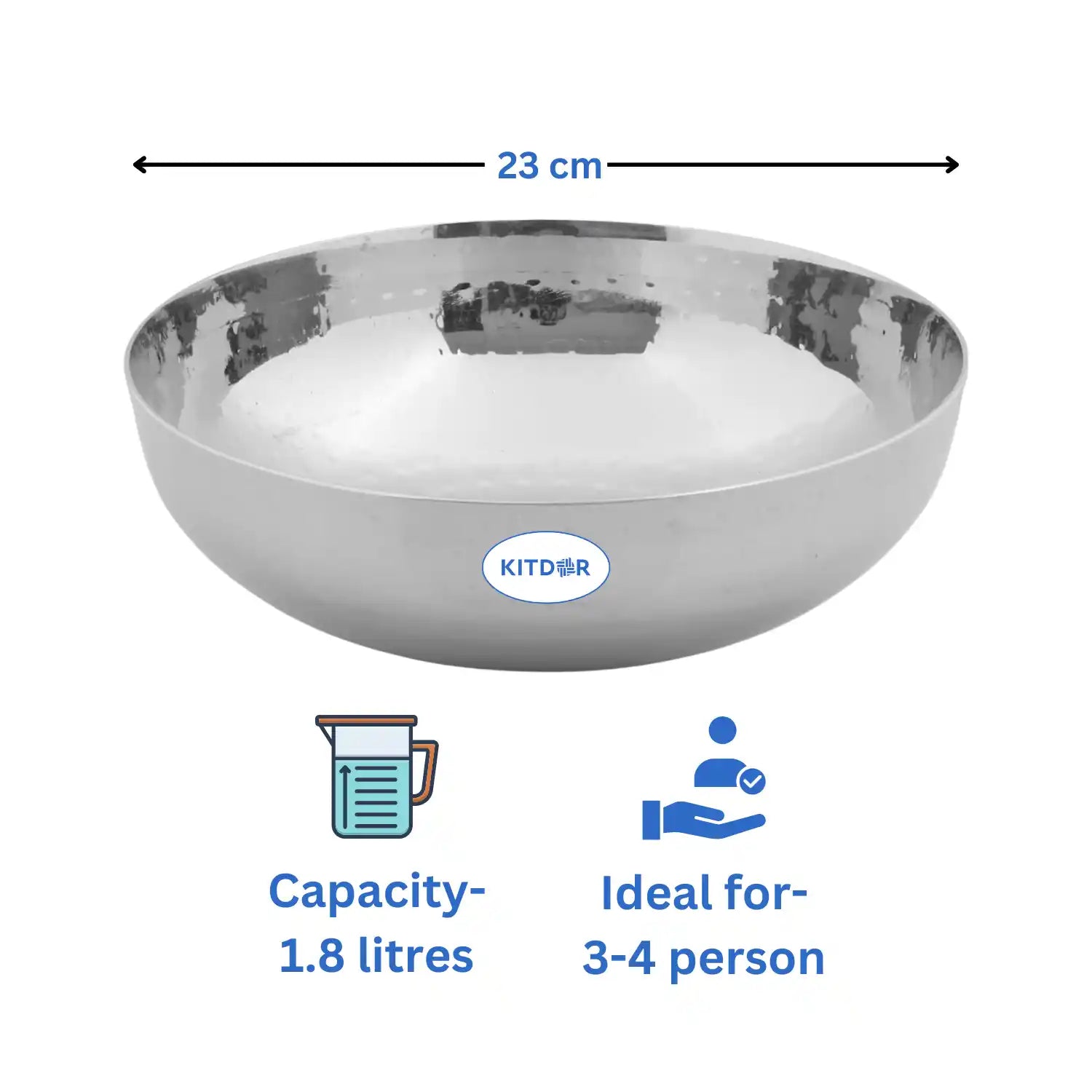 Heavy Bottom Stainless Steel Kadai (Hammered Tasla) without Handle