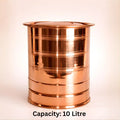 10 litre polished copper water storage container with lid isolated on light background