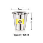Stainless steel container with dimensions and capacity label on a white background