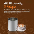 PANCA Filter Coffee Maker with a cup of coffee on a brown background