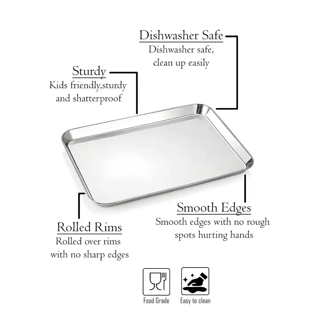 Metal tray with features highlighted on a white background
