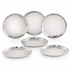 Set of six silver trays on a white background