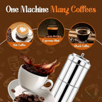 Coffee machine with images of different coffee types on a brown background