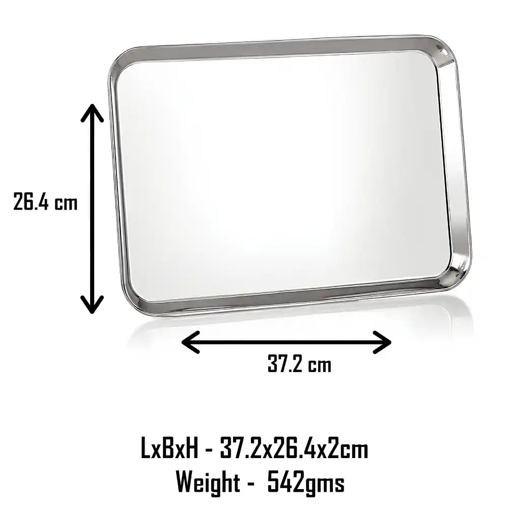 Rectangular metal tray with dimensions and weight displayed