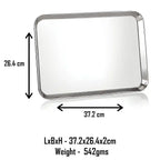 Rectangular metal tray with dimensions and weight displayed